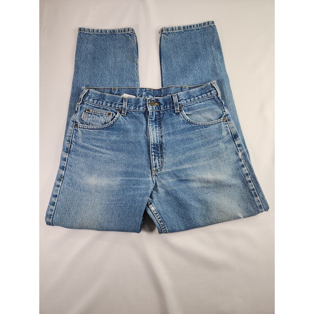 VTG Mens 36X32 Carhartt Light Wash Distressed Jeans B17 Relaxed Fit Heavy Use